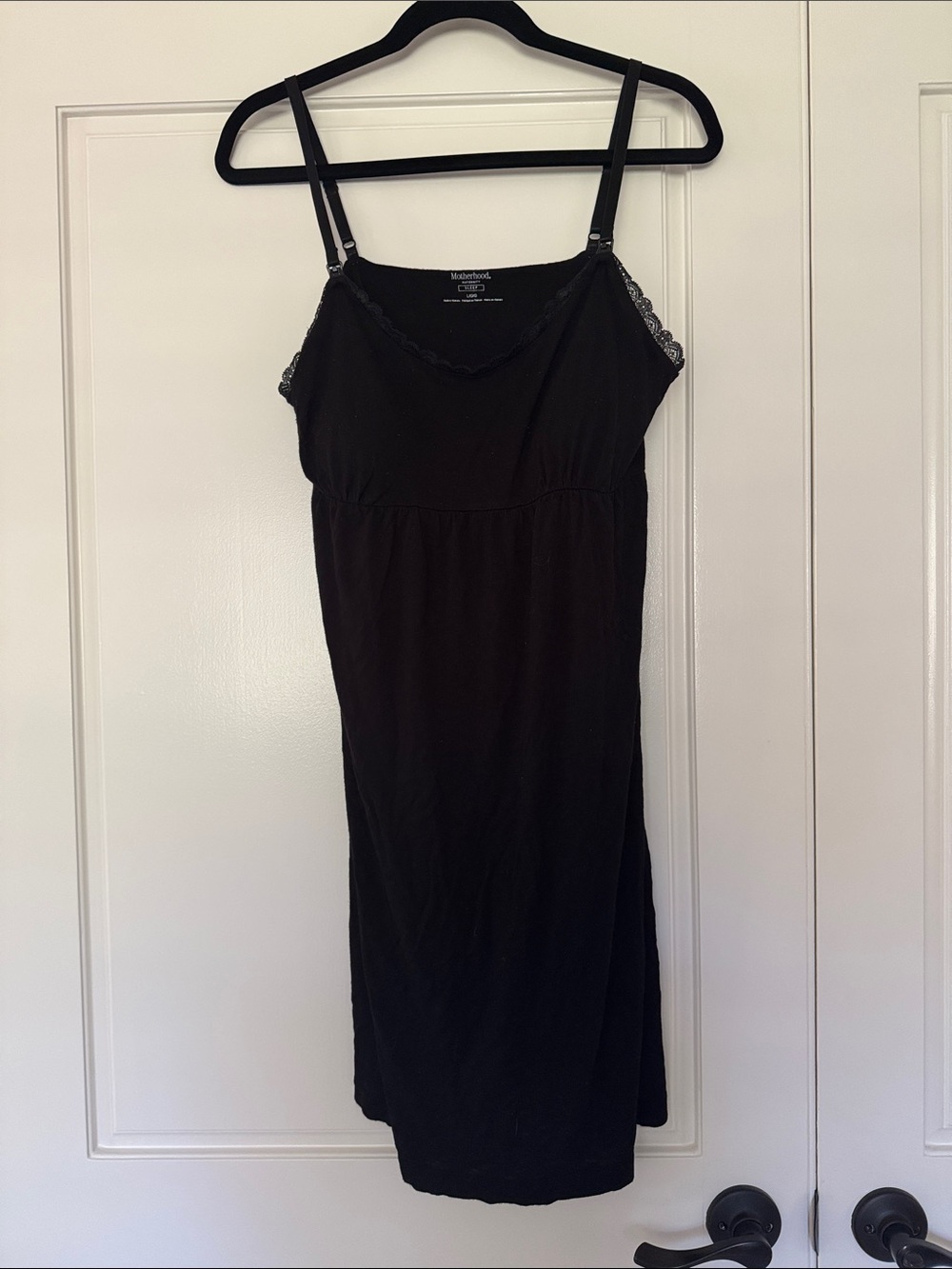 Motherhood Maternity Black Lace-Trim Nursing and Maternity Nightgown